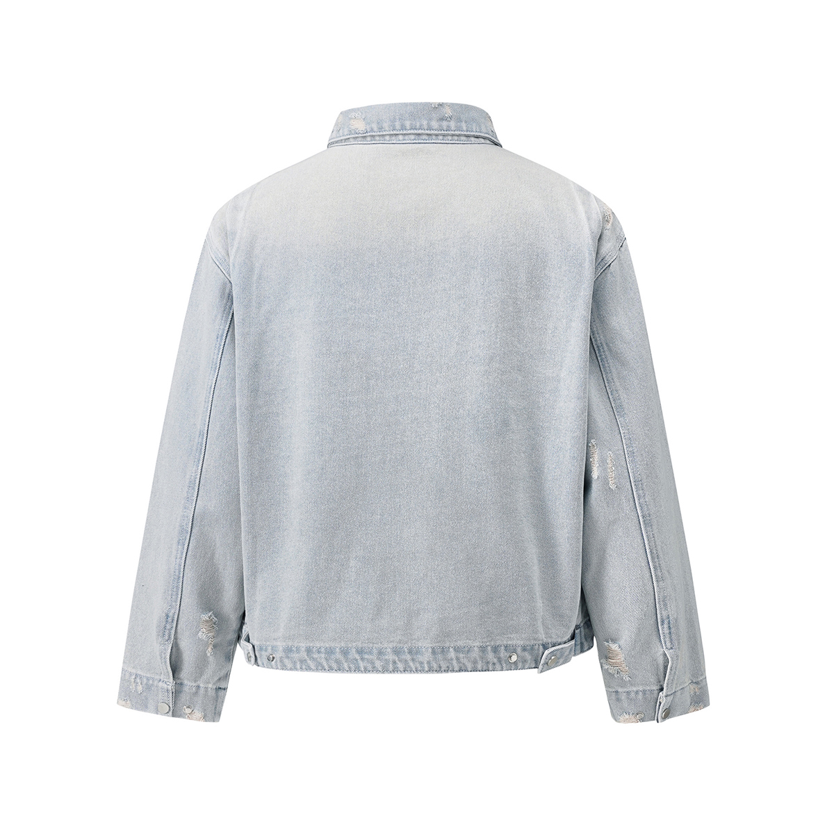 Men's 15.2 OZ Boxy Vintage Light Wash Ripped Destroyed Zip‑up Denim Jackets