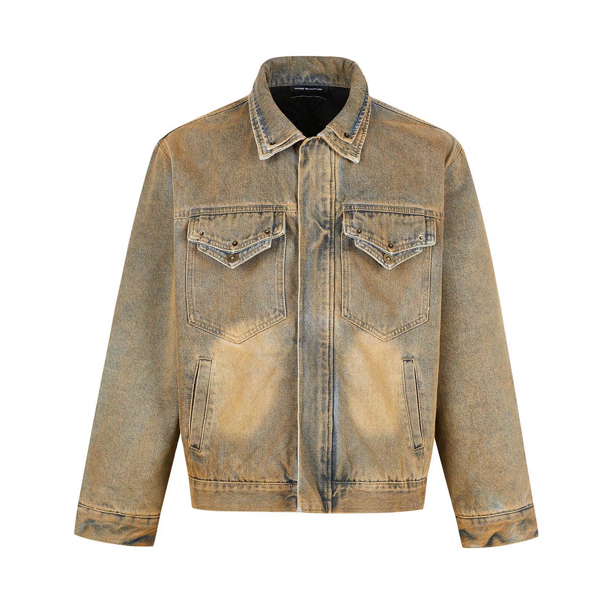 Men's Mud Vintage Wash Double Collar Quilted Lined Padded Denim Jackets