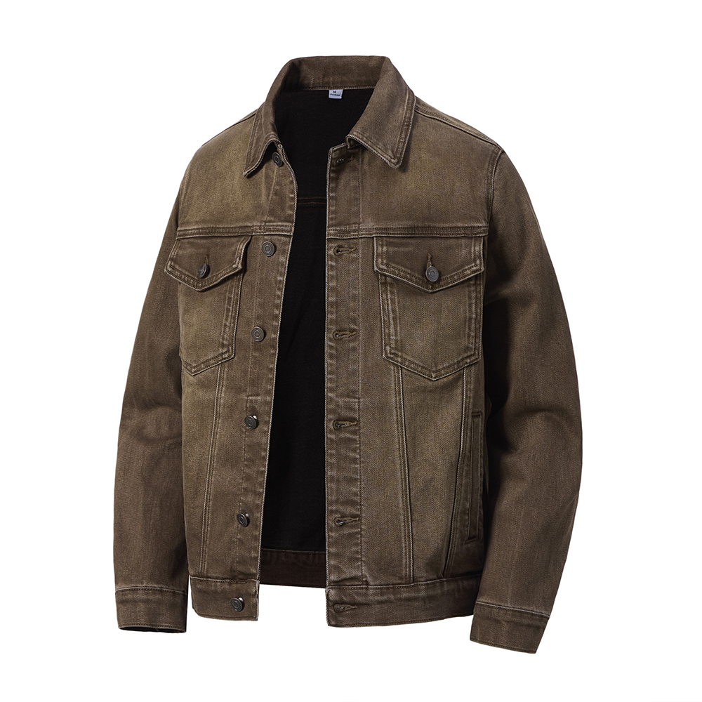 Men's 14.5 OZ Boxy Vintage Distressed Brown Workwear Trucker Denim Jackets